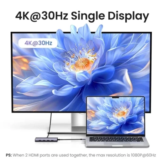 محول يو جرين CM512 7 في 1 USB-C، 2x USB-A 3.2، 2x USB-C 3.2، 2x HDMI، منفذ PD، رمادي - يوجرين - Image 9